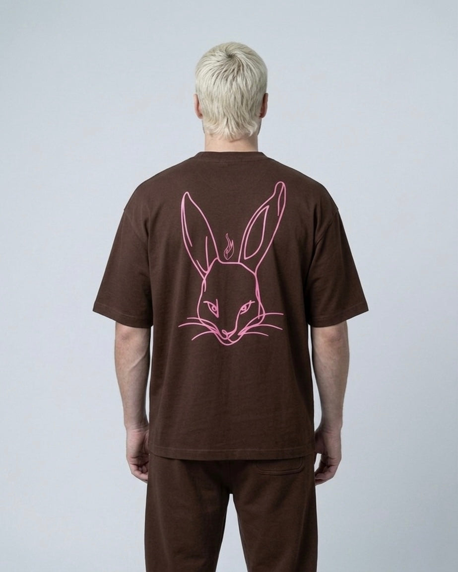 BUNNY 250G TEE — CHOCOLATE / PINK