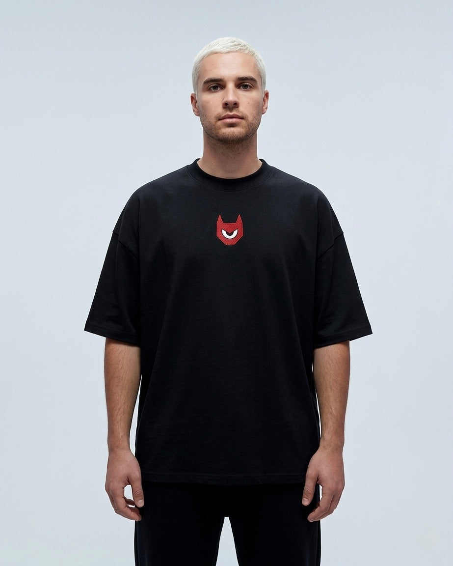 GOOD FAMILY 310G TEE — BLACK / CORAL