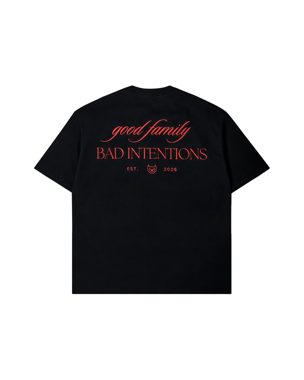 GOOD FAMILY 310G TEE — BLACK / CORAL