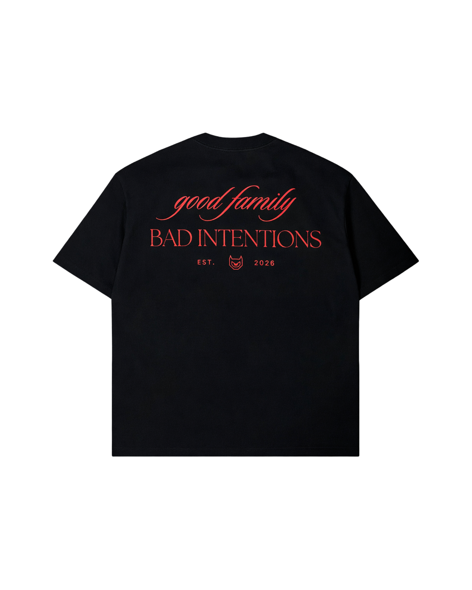 GOOD FAMILY 310G TEE — BLACK / CORAL